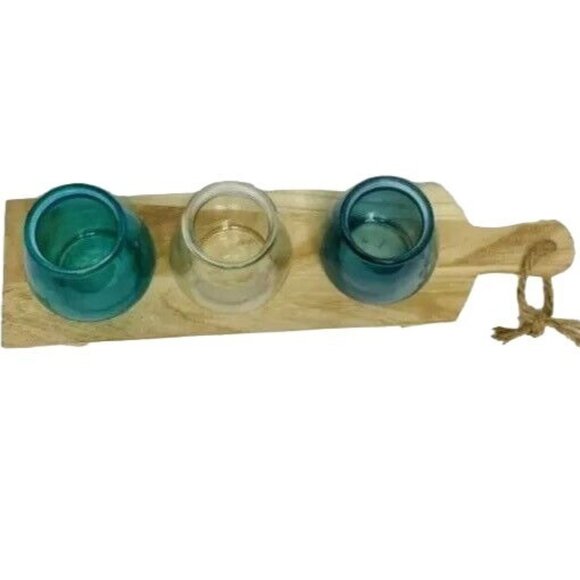 Rustic Nautical Votive Candle Holder Wooden Tray Coastal Style Home Décor Vase J - Picture 10 of 10